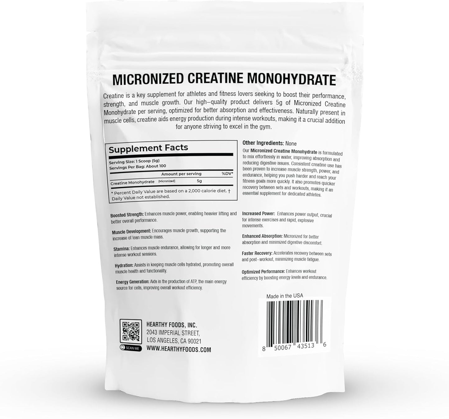 Creatine Monohydrate Micronized Powder 500G - 100 Servings, 5000Mg per Serving (5G) - for Men & Women Muscle Growth & Recovery - UNFLAVORED