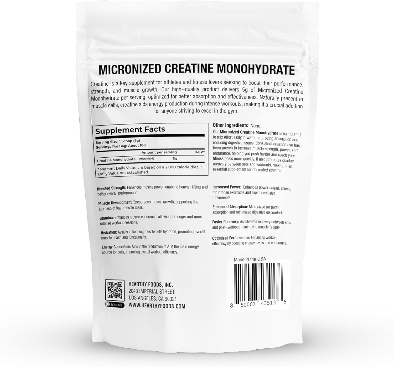 Creatine Monohydrate Micronized Powder 500G - 100 Servings, 5000Mg per Serving (5G) - for Men & Women Muscle Growth & Recovery - UNFLAVORED